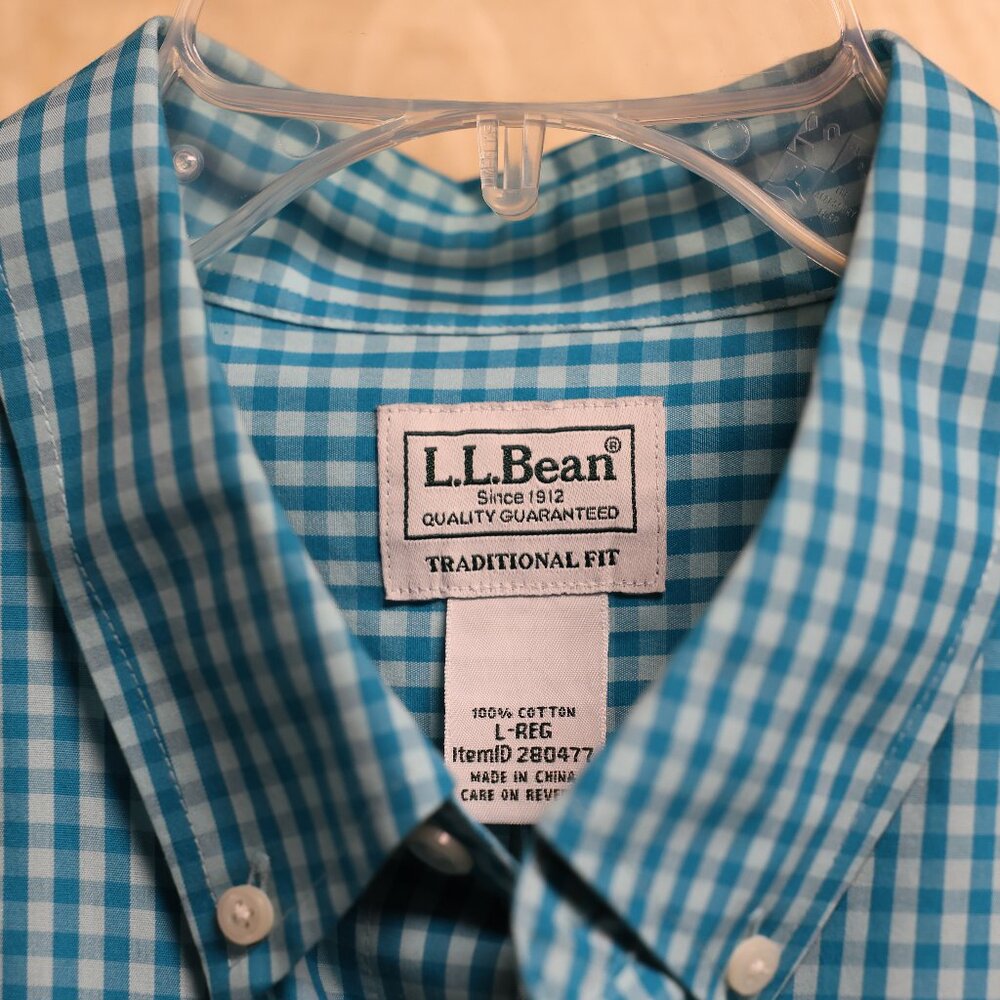 Men's L.L. Bean Traditional Fit Blue Checkered Shirt Sz L